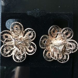 Vintage Sterling Silver Flower Screwback Earrings
